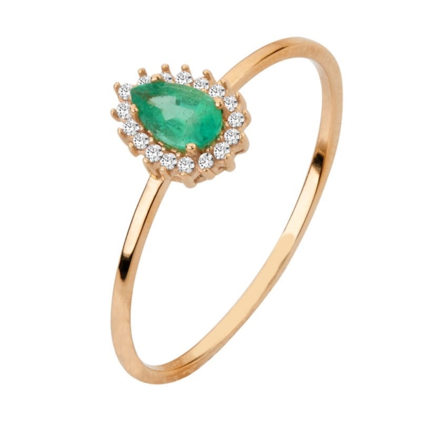 Anel Chuveiro com Gota de Esmeralda e Brilhantes