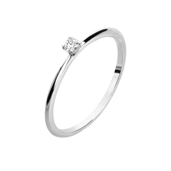 Anel Solitário em Ouro Branco com Brilhante