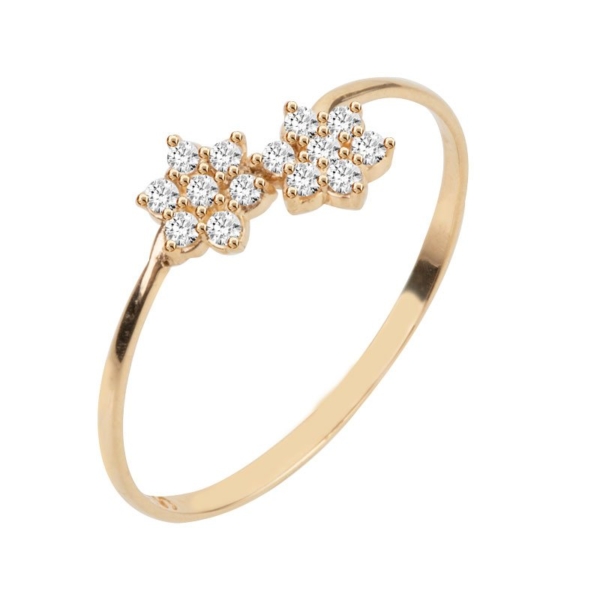 Anel Duas Flores com Pedras