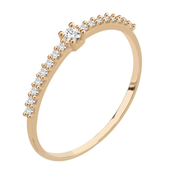 Anel Solitário com Pedras Laterais em Ouro 10k