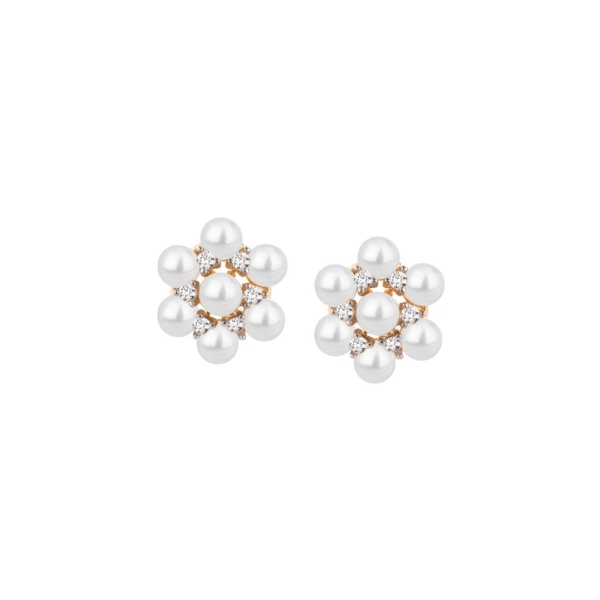 Brinco Flor com Pérolas e Safiras Brancas