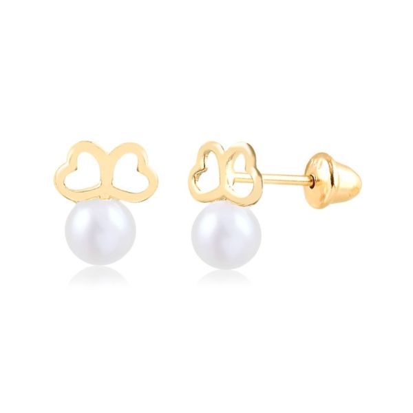 Brinco 2 Corações Pérola