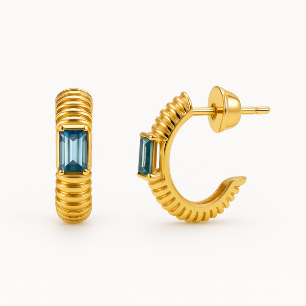 Brinco Meia Argola Fios com Topázio