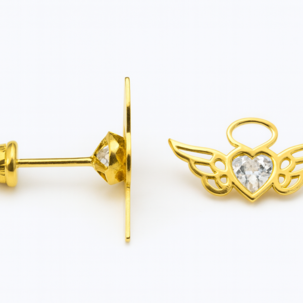 Brinco Asas Coração com Pedras