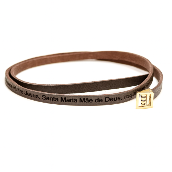 Pulseira de Couro com Oração Ave Maria
