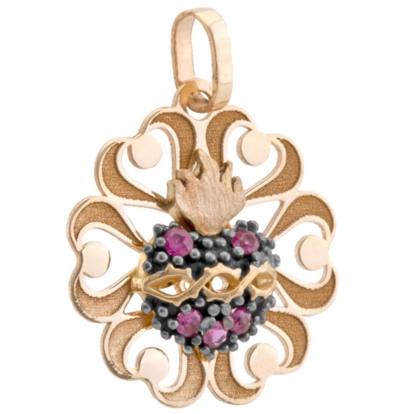 Pingente Sagrado Coração de Jesus com Rubi