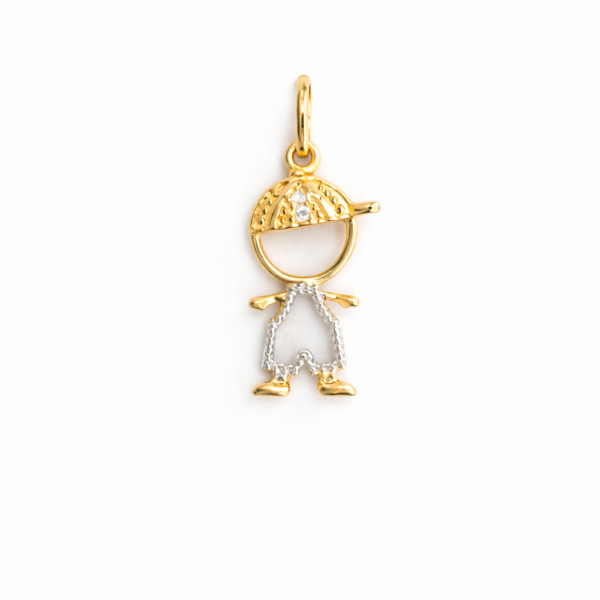 Pingente Menino Roupa Bolinhas e Pedras